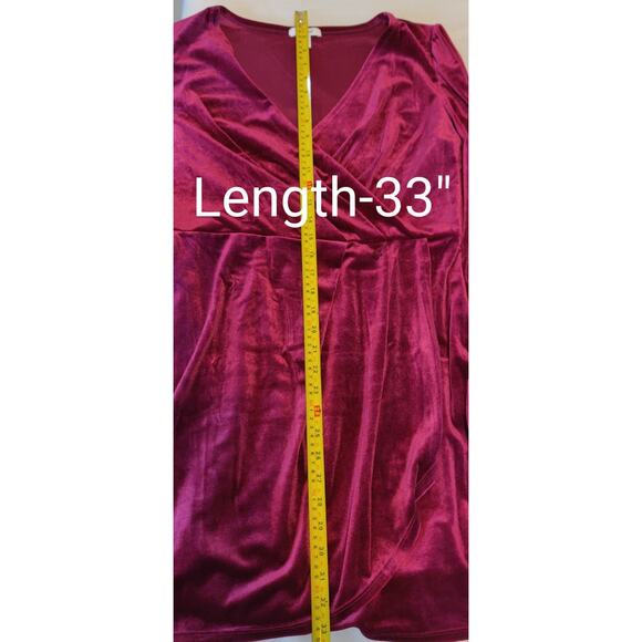 Nine West Velvet Mini Dress Burgundy Velour LARGE Comfort Wear Leisure Party - Picture 11 of 16